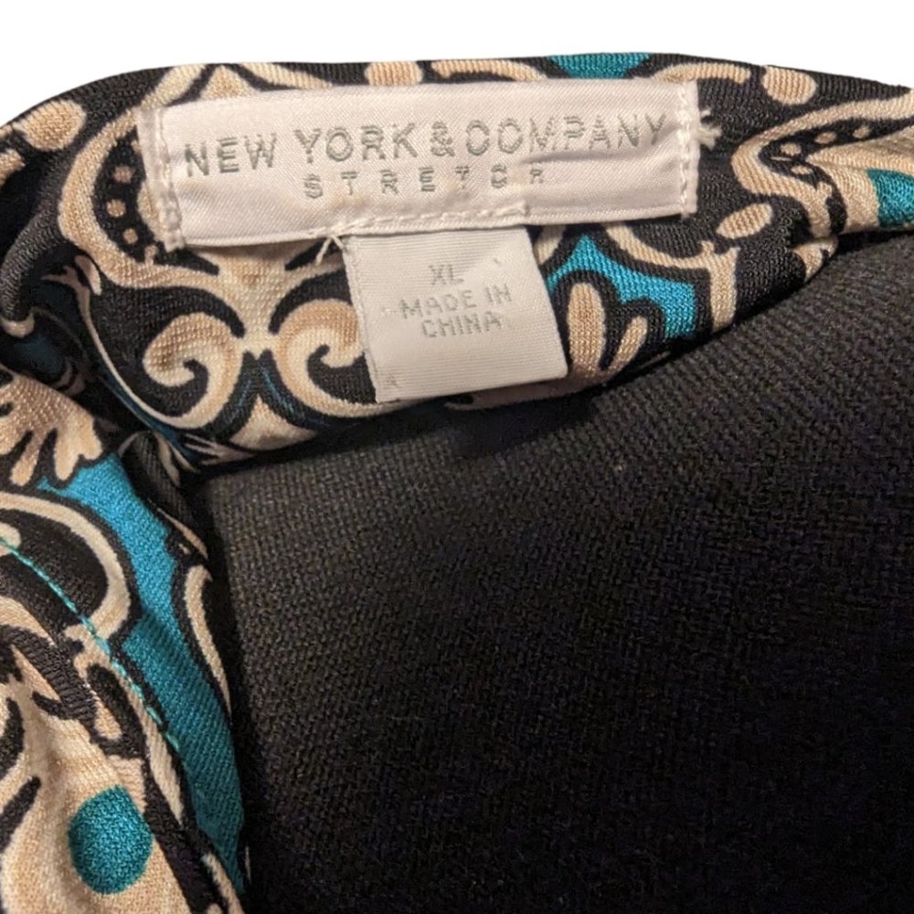 New York & Company Teal Floral Long Sleeve Dress Size: XL - Picture 10 of 11